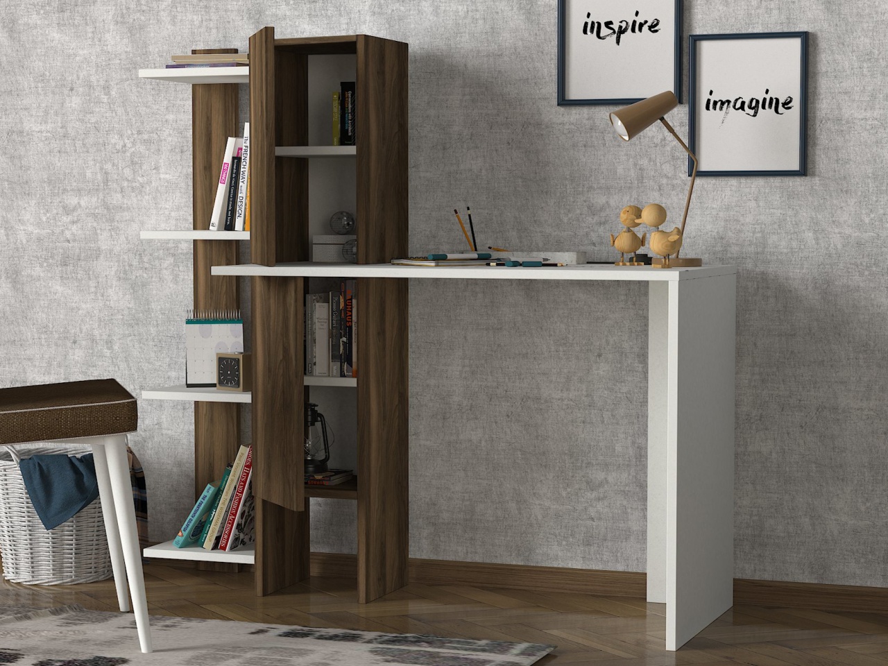 Birou, Elegant Space, UnicUtil, 116.7 x 45 x 120 cm, Alb si Maro - imagine 8