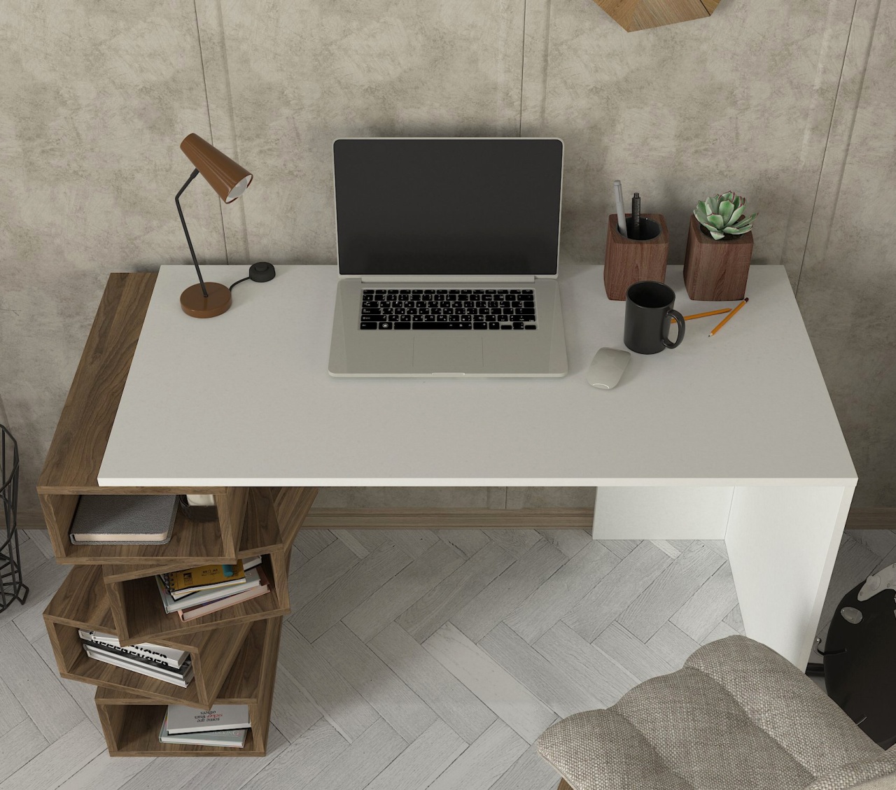 Birou, Geo BrownSpace, UnicUtil, 130 x 60 x 75 cm, Alb si Maro - imagine 5