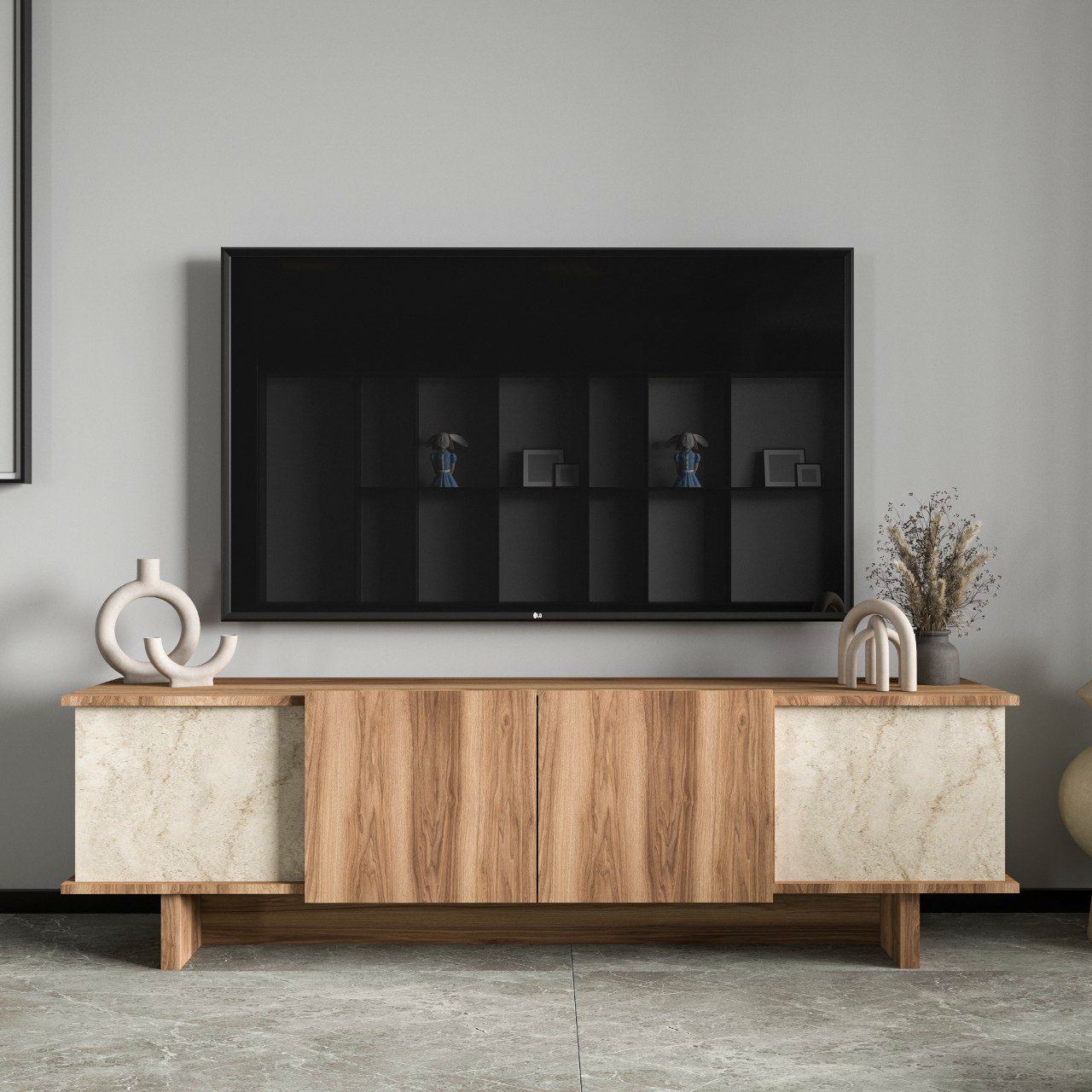 Comoda TV, Diana Travertine, UnicUtil, Travertin-Nuc, Lățime: 180 cm, Înălțime: 50 cm, Adâncime: 33 cm - imagine 3