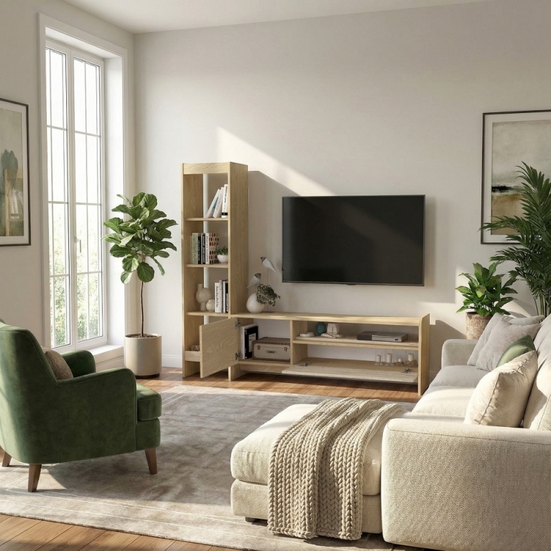 Comodă TV, Norvic Tv Unit, UnicUtil, Crem-Travertin - imagine 5