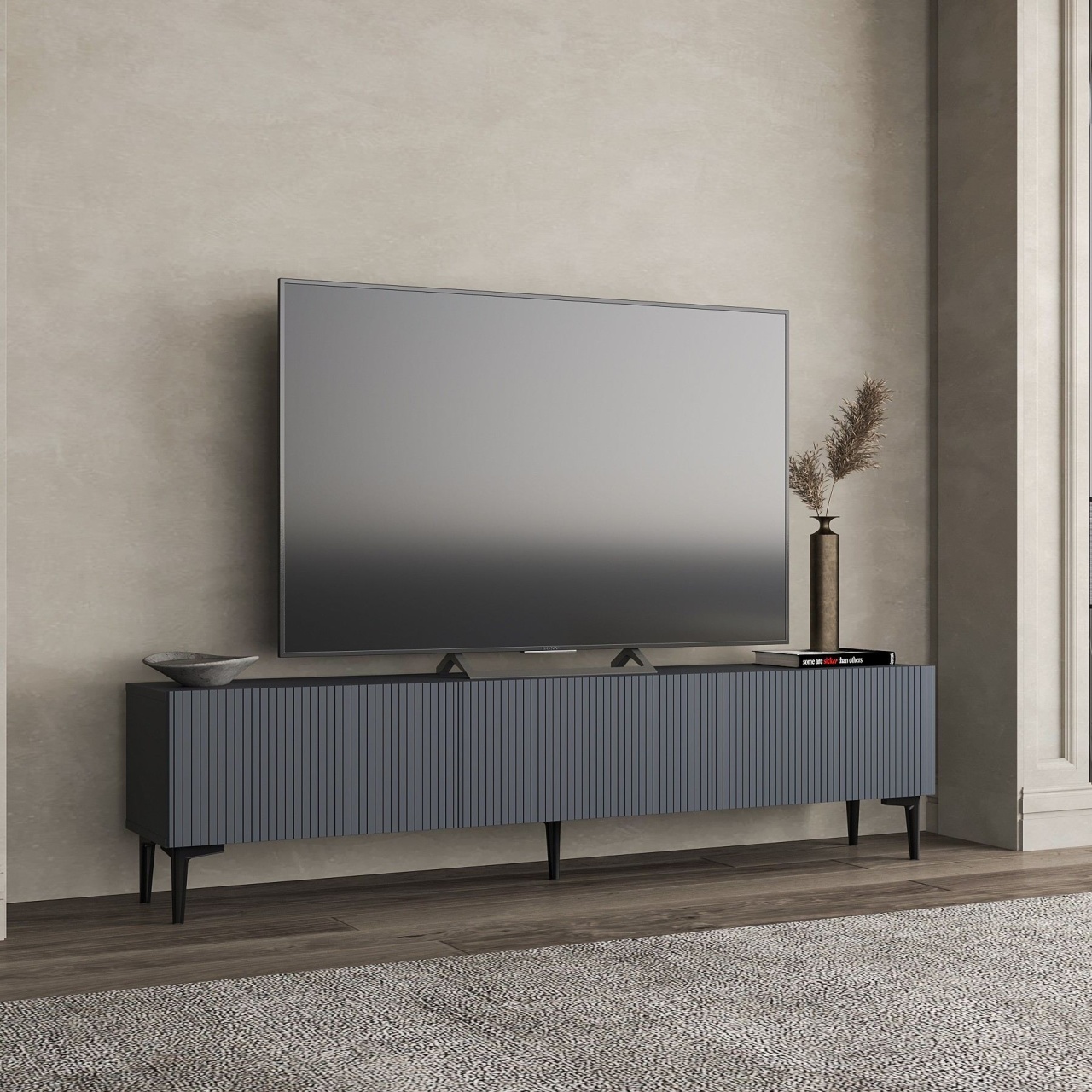 Comoda TV, Oscar Anthracite, UnicUtil, Antracit, Lățime: 180 cm, Înălțime: 45 cm, Adâncime: 31,4 cm - view 3