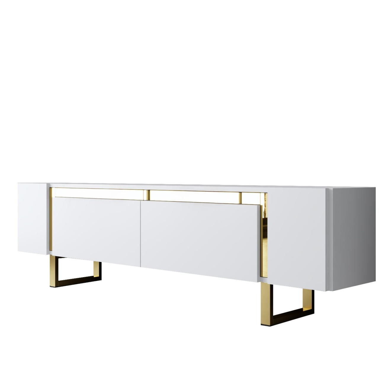 Comoda TV, Yildiz White, UnicUtil, Alb-Auriu, Lățime: 180 cm, Înălțime: 50 cm, Adâncime: 30 cm - imagine 6