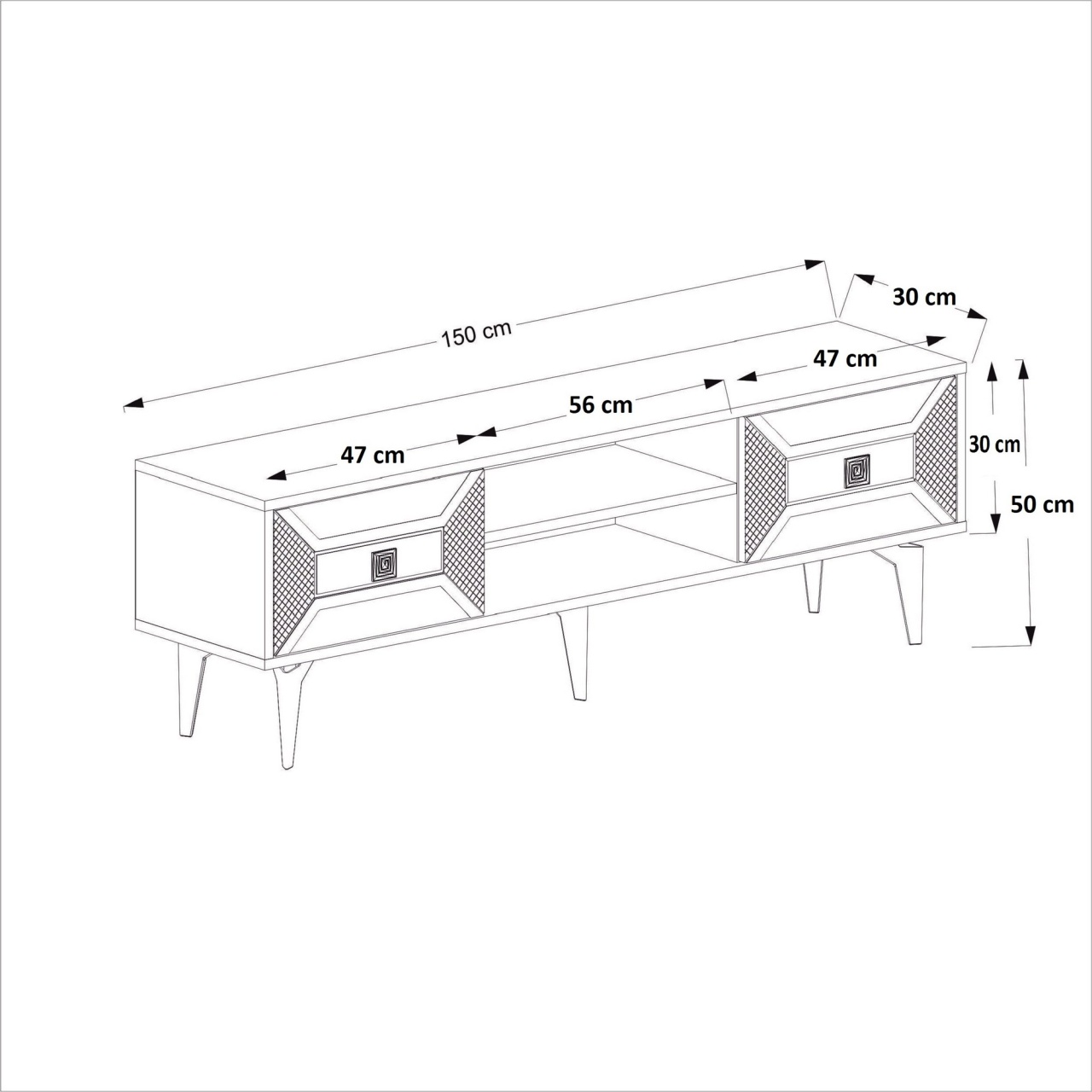 Comoda TV, Yumedi White, UnicUtil, Alb-Auriu, Lățime: 150 cm, Înălțime: 50 cm, Adâncime: 30 cm, 475OLV1160 - view 7