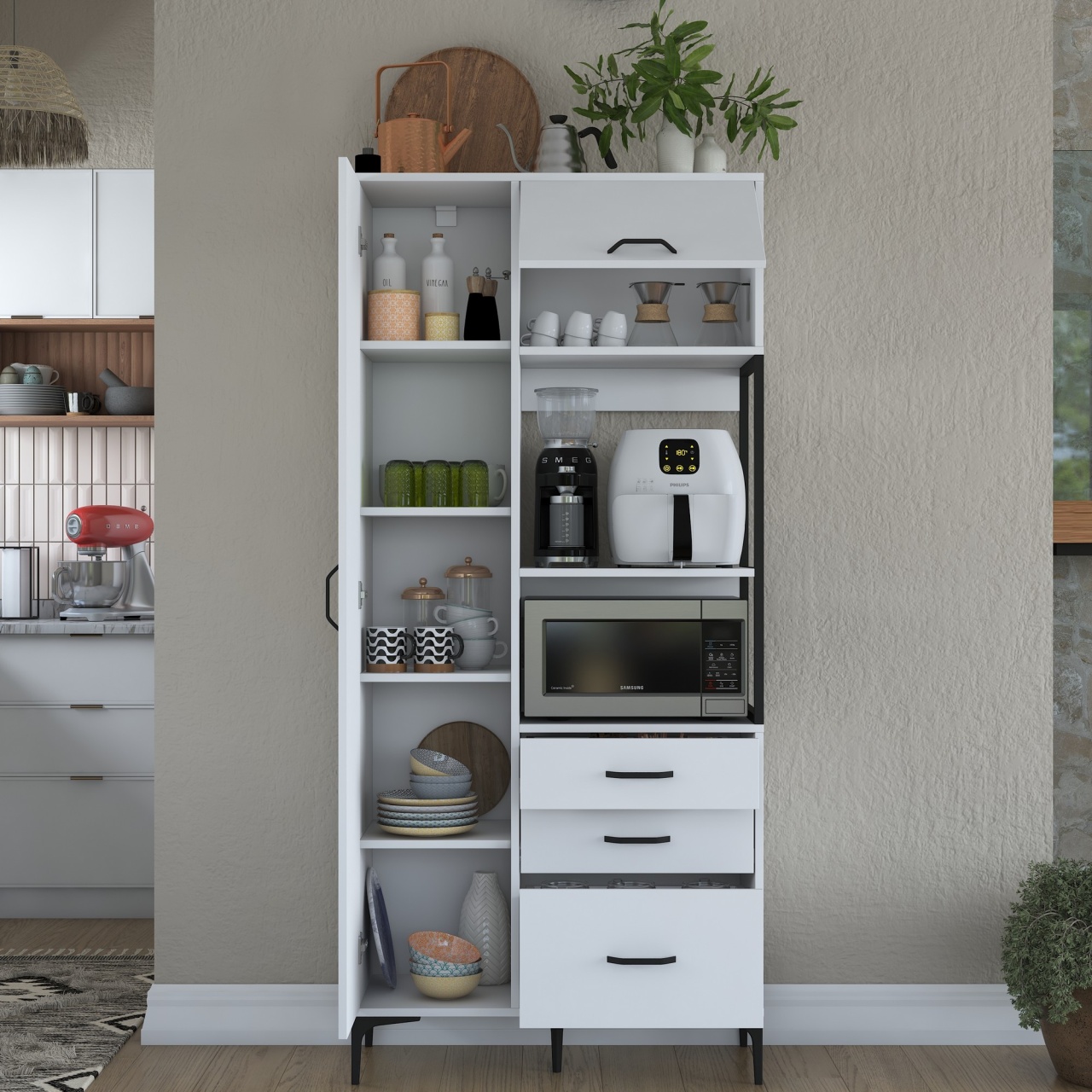 Dulap multifuncțional, Je112 2958, UnicUtil, Alb,Lățime: 90 cm, Înălțime: 198,6 cm, Adâncime: 40 cm - view 4