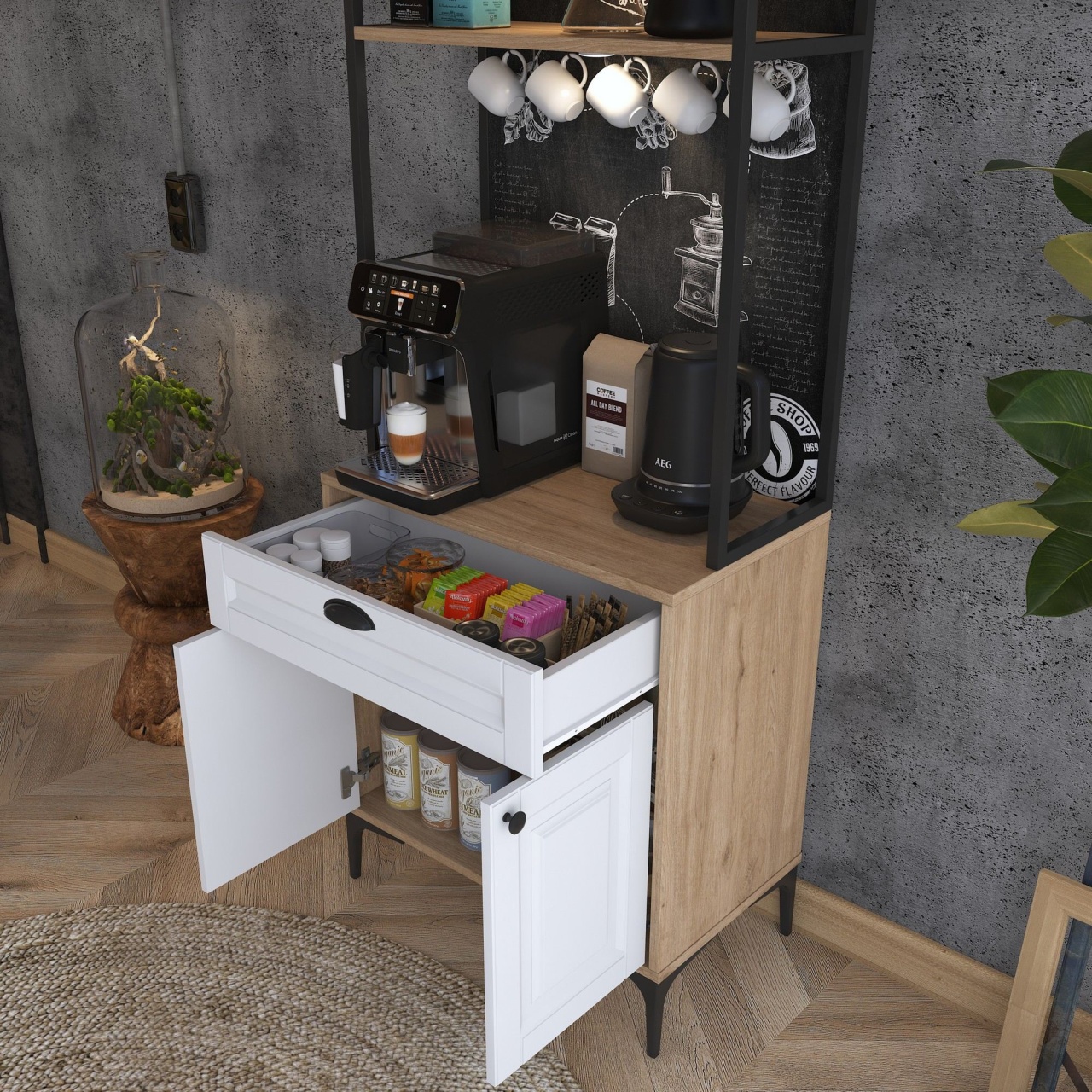 Dulap multifuncțional, Je157 3123, UnicUtil, Nuc-Alb, Lățime: 70 cm, Înălțime: 186,4 cm, Adâncime: 40 cm - imagine 7