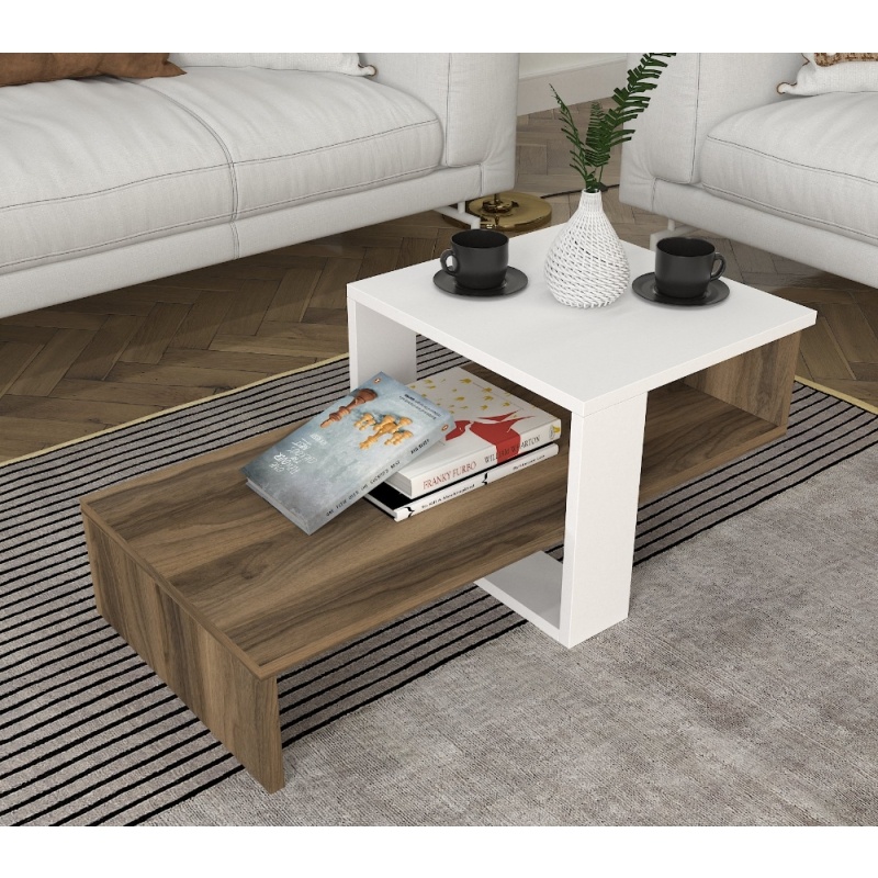 Masa de Cafea, Chain UnicUtil, 80 x 43.6 x 32.6 cm, Ideala Pentru Living Modern, Dormitor sau Hol, PAL, Culoare Alb si Maro - imagine 8