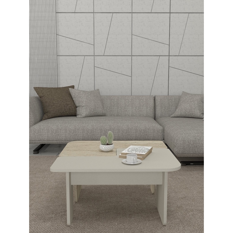 Masă de cafea, Sevilla Sandstone Traverten, UnicUtil, Bej-Travertin - imagine 3