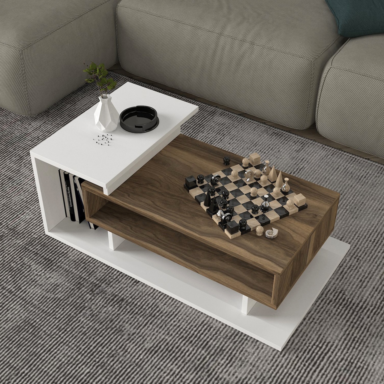Masă de Cafea, Urban Nest, UnicUtil, 84.8 x 60 x 43.6 cm, Alb-Maro - imagine 4