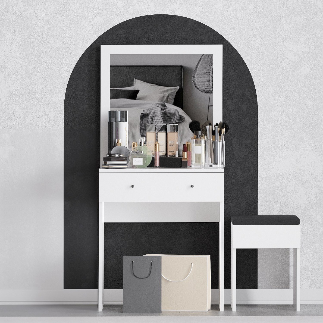 Masă de machiaj, Felix Design, UnicUtil, Alb, Lățime: 65 cm, Înălțime: 139, cm Adâncime: 35 cm - view 3