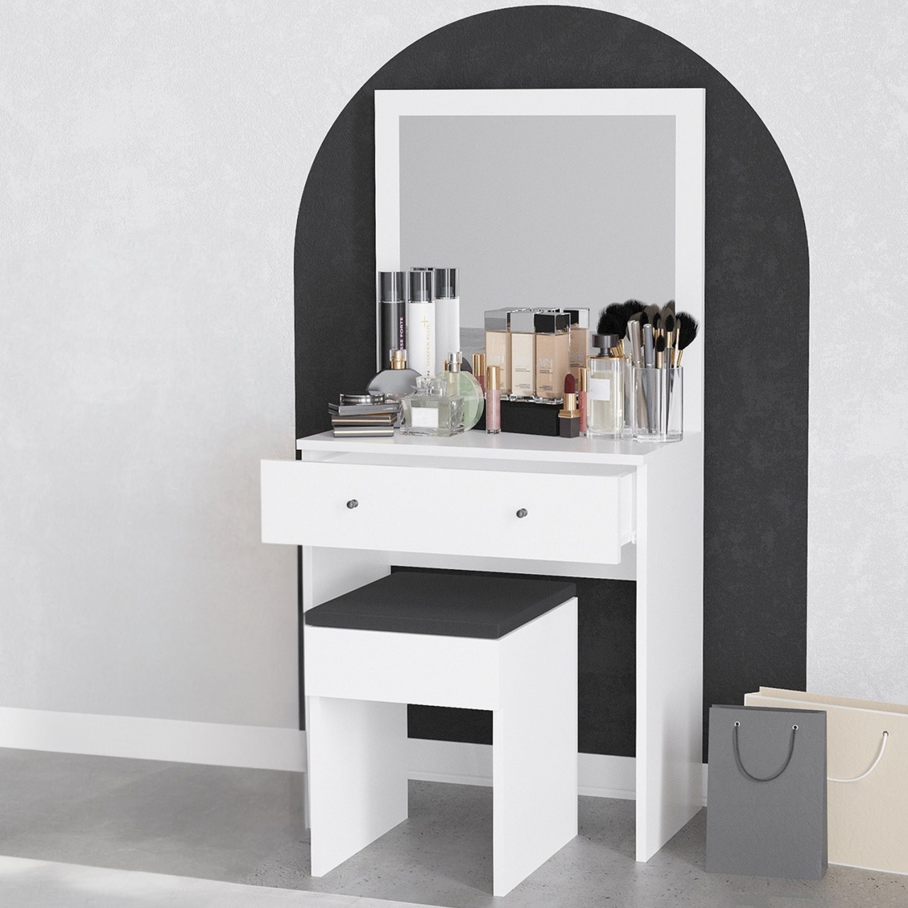 Masă de machiaj, Felix Design, UnicUtil, Alb, Lățime: 65 cm, Înălțime: 139, cm Adâncime: 35 cm - view 5
