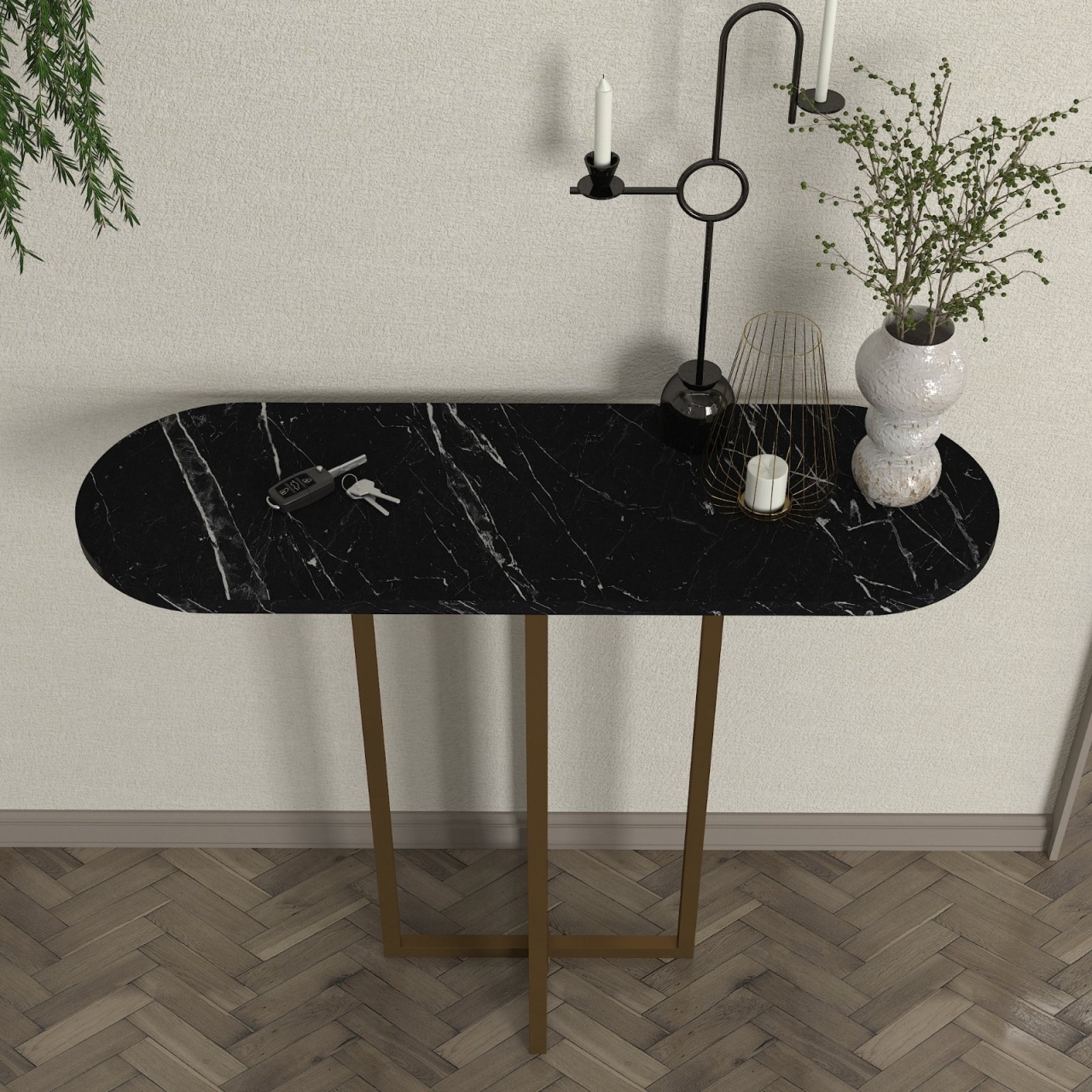 Masă decorativă Boressi din pal melaminat cu finisaj Black Marble – eleganță modernă pentru interior rafinat, 90 x 29.6 x 75 cm, UUORG60 - 2 | YEO