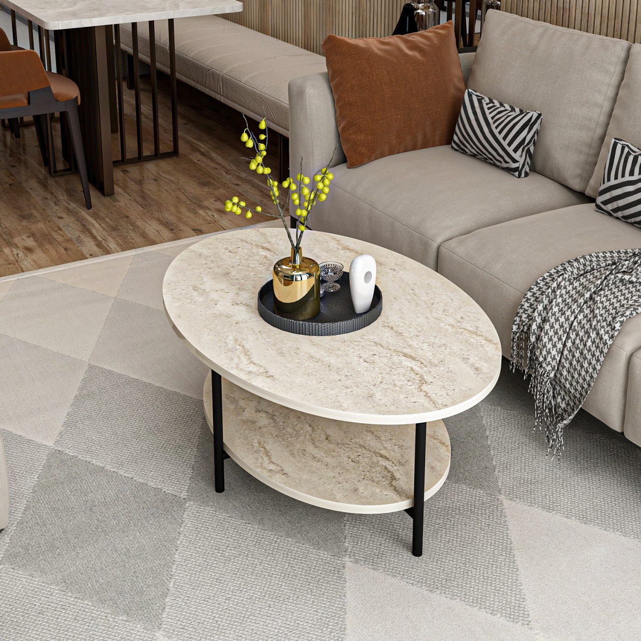 Măsuţă de cafea, Elis Travertine, UnicUtil, Travertin, Lățime: 90 cm, Înălțime: 36 cm, Adâncime: 60 cm - view 6
