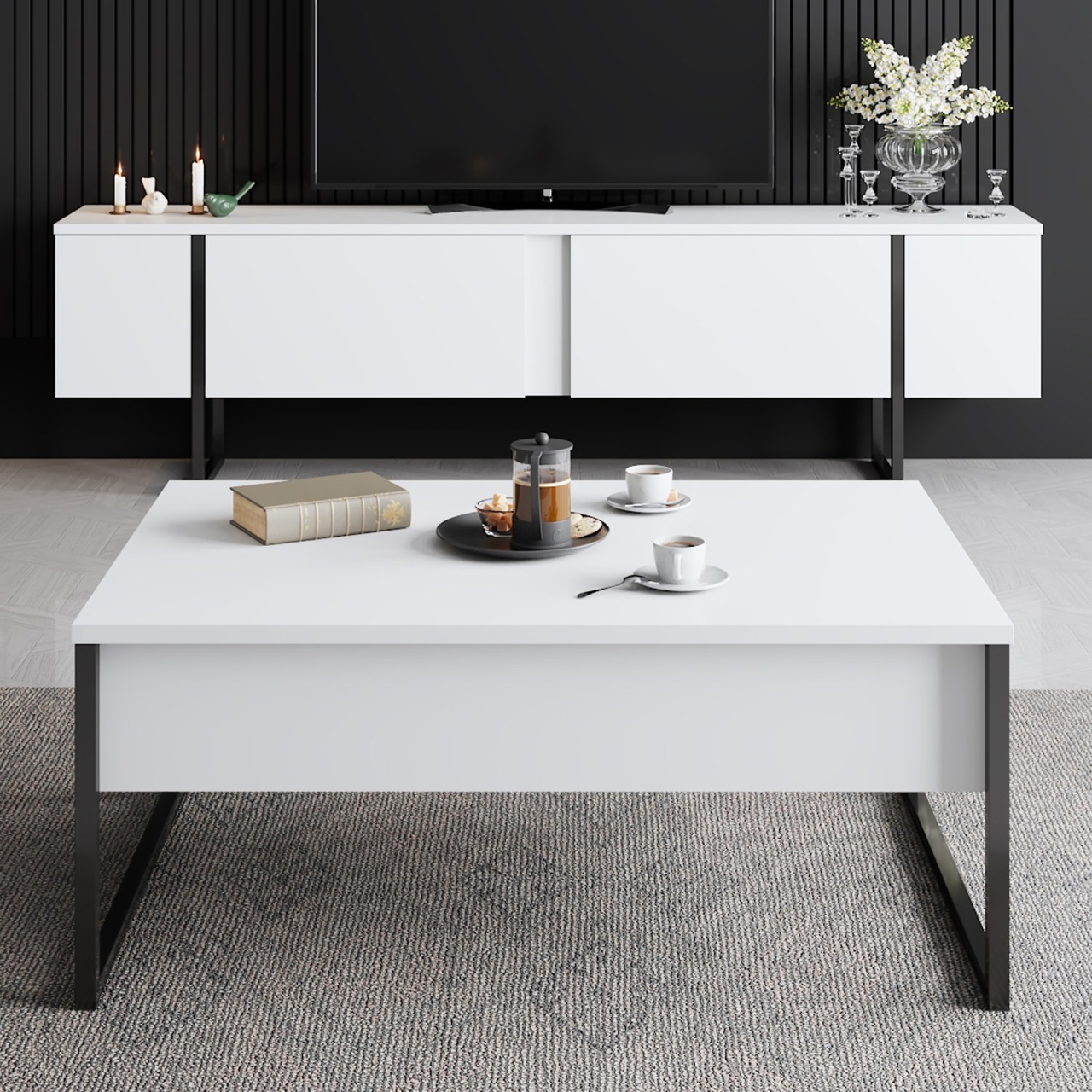 Măsuţă de cafea, Luxe White, UnicUtil, Alb-Negru, Lățime: 90 cm, Adâncime: 60 cm, Înălțime: 40 cm - view 3