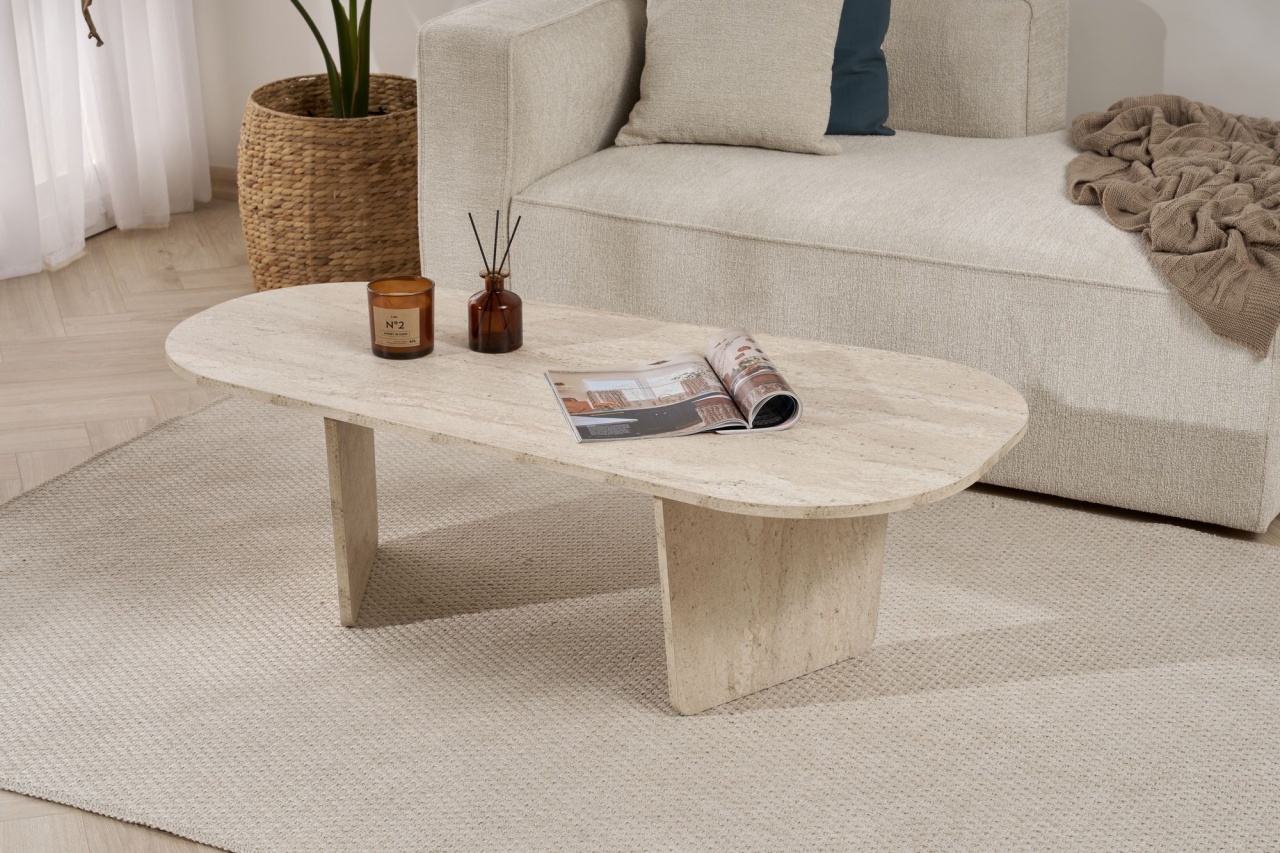 Măsuţă de cafea, Ovalis Travertine, UnicUtil, Travertin, Lățime: 130 cm, Înălțime: 40 cm, Adâncime: 65 cm - view 2