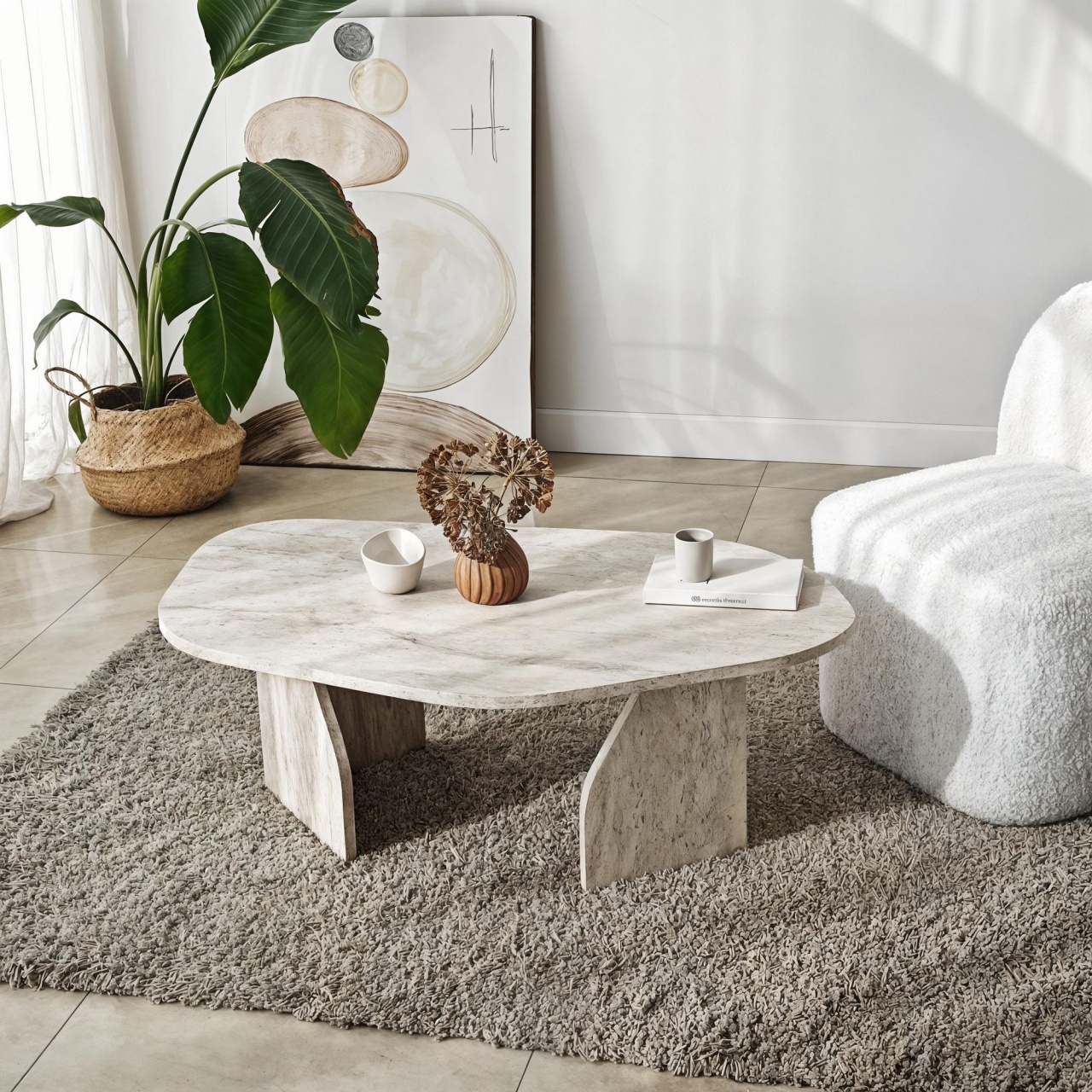 Măsuţă de cafea, Rock Travertine, UnicUtil, Travertin, Lățime: 100 cm, Înălțime: 35 cm, Adâncime: 60 cm - view 5