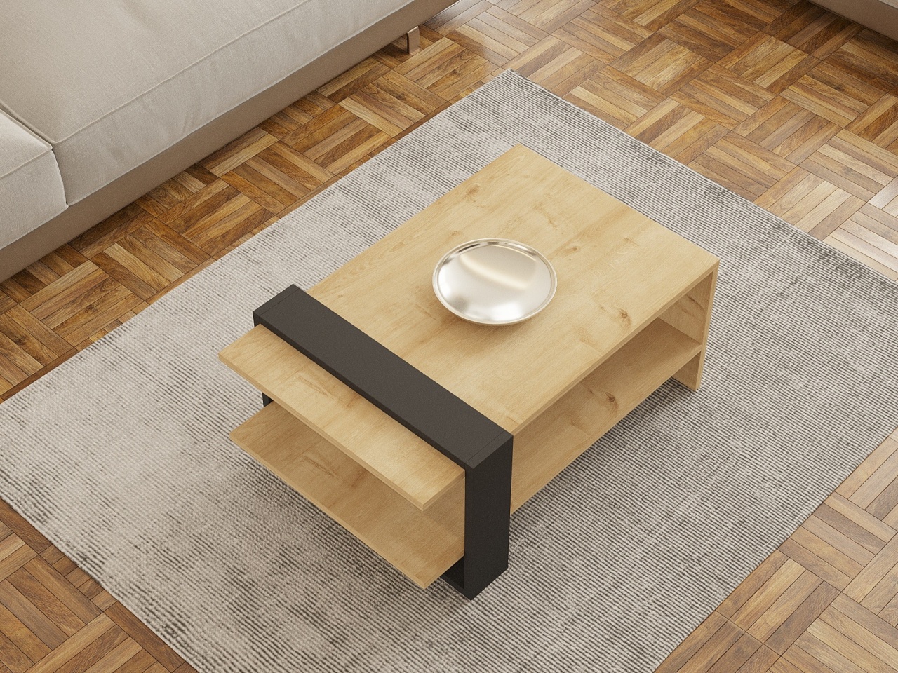 Măsuţă de cafea, Yonca Design, UnicUtil, Antracit-Stejar, Lățime: 80 cm, Înălțime: 35 cm, Adâncime: 50 cm, 835PUQ2852 - view 5