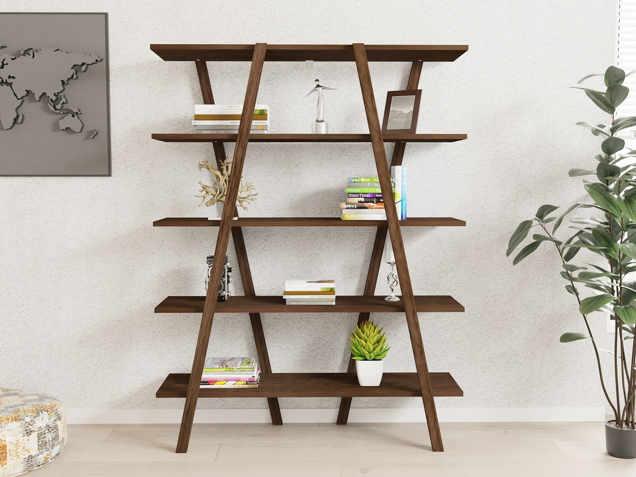 Raft de cărți, Perla Walnut, UnicUtil, Nuc, Lățime: 115 cm, Înălțime: 144 cm, Adâncime: 29,5 cm, 835PUQ3616 - view 2