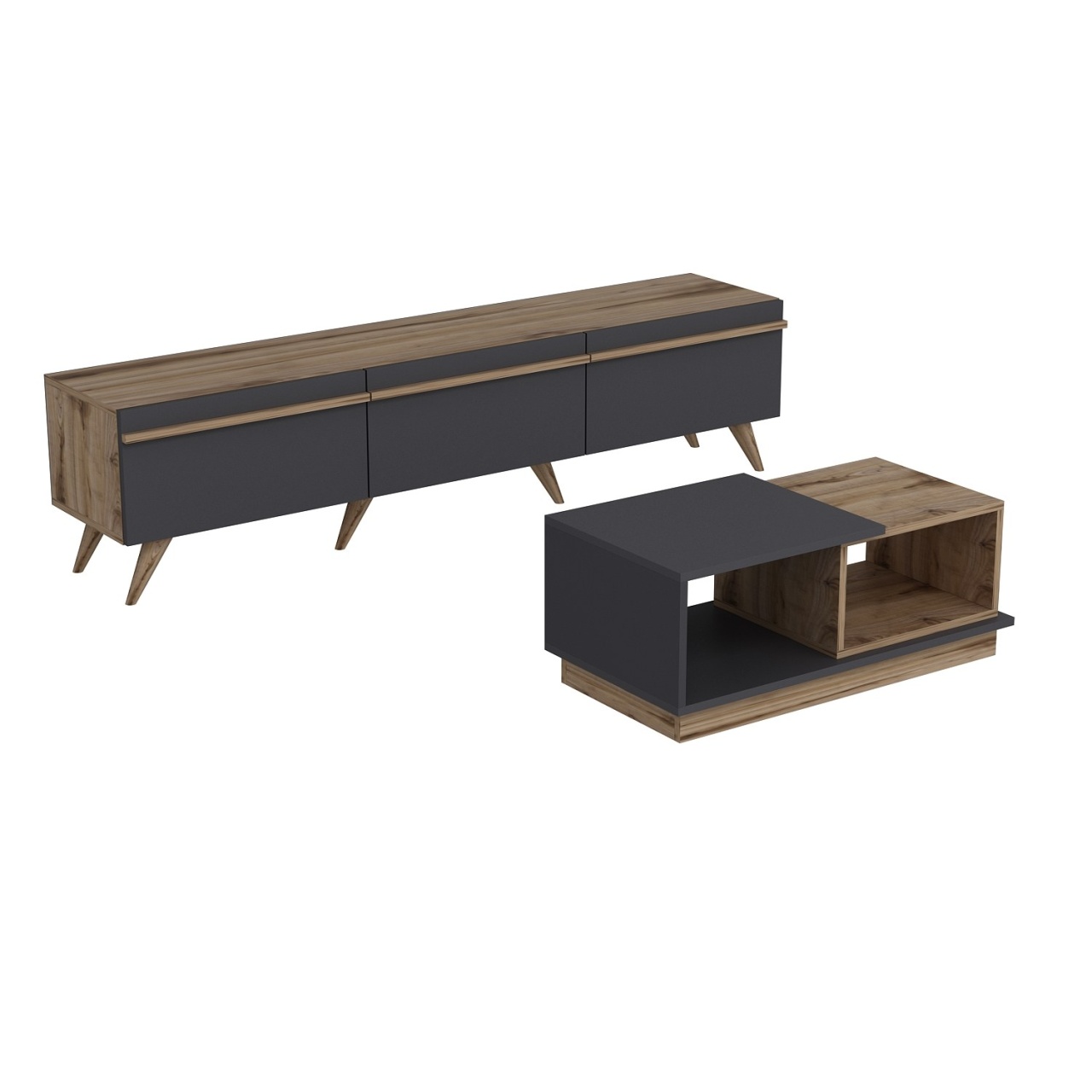 Set de mobilier pentru living, Amsterdam Design, UnicUtil, Antracit-Nuc, Comodă TV: Lățime: 180 cm, Înălțime: 42 cm, Adâncime: 35 cm - view 7