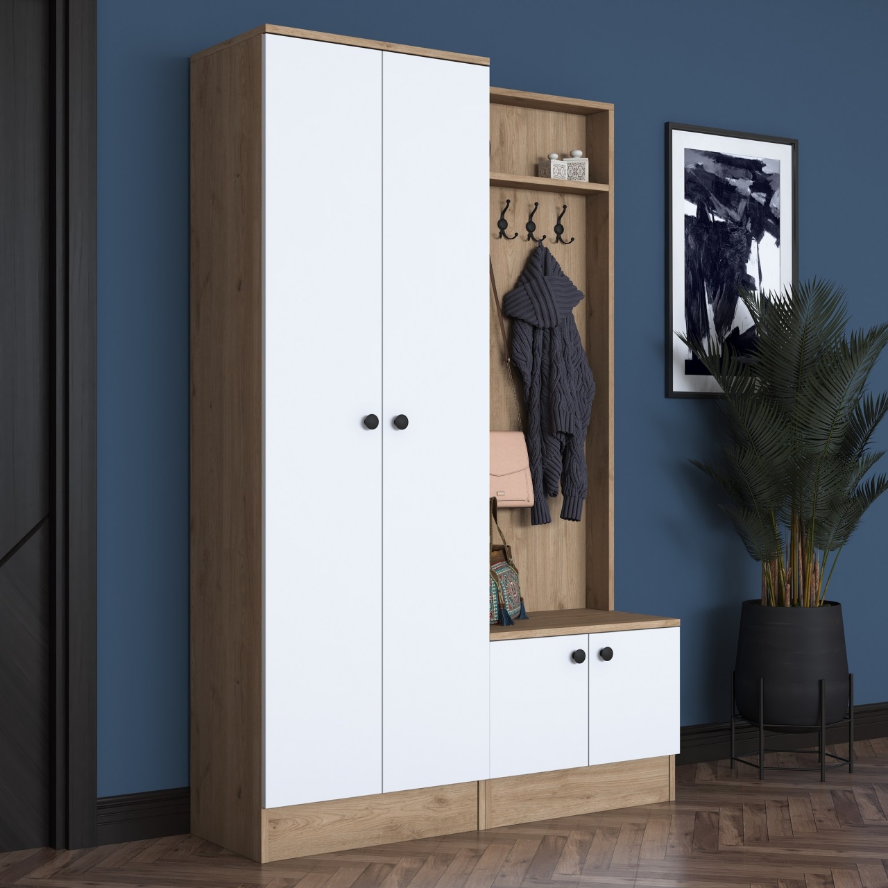 Stand de hol, P6 M5, UnicUtil, Alb-Nuc,Lățime: 119,6 cm, Înălțime: 182,8 cm, Adâncime: 35,5 cm - view 2