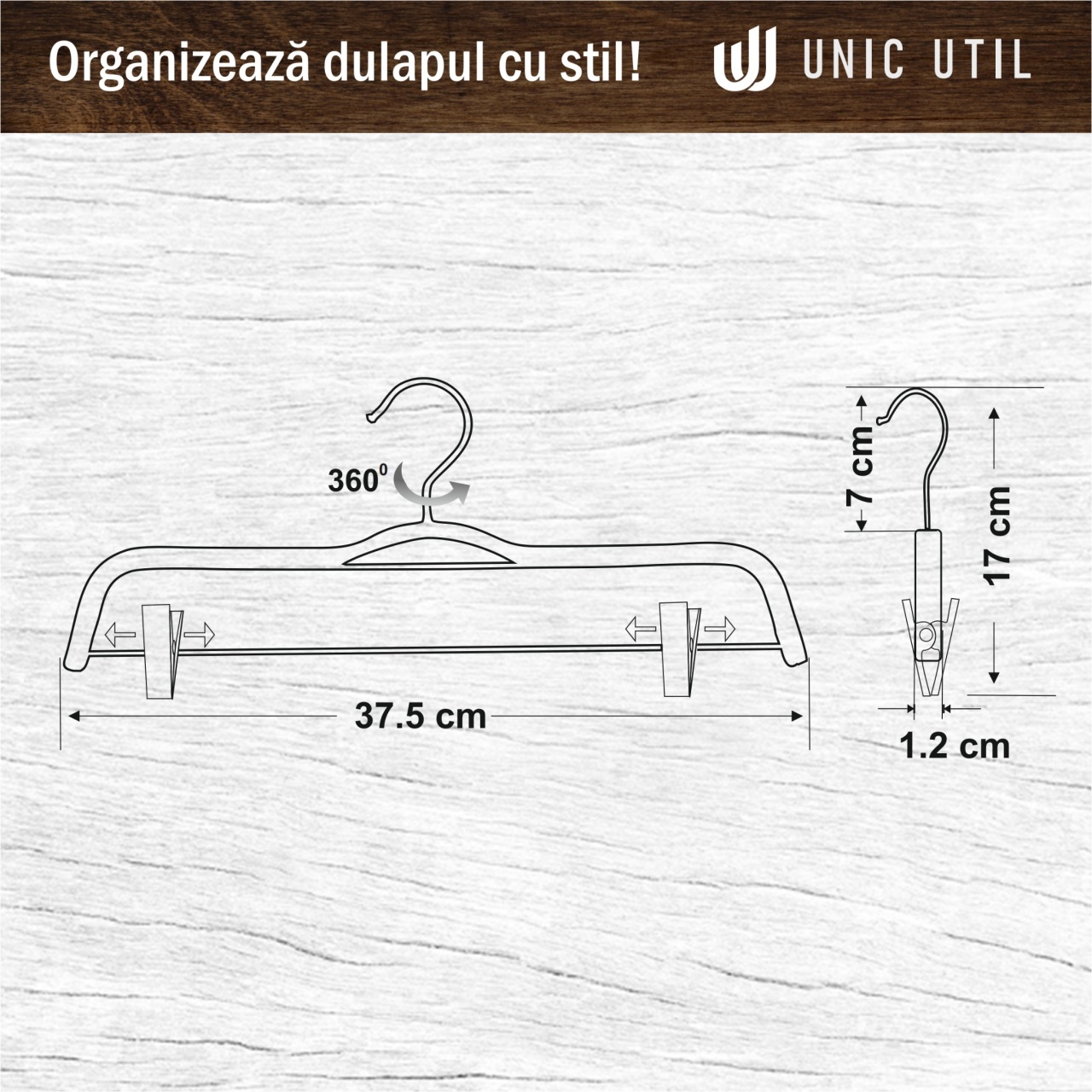 Umeraș din lemn cu cleme, Natur, 1 bucata - imagine 8