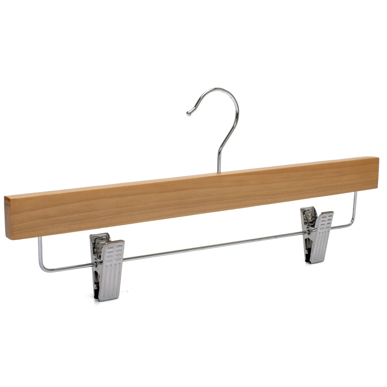 Umeraș din lemn cu clipsuri metalice, pentru pantaloni, Natur, 1 bucata - imagine 6