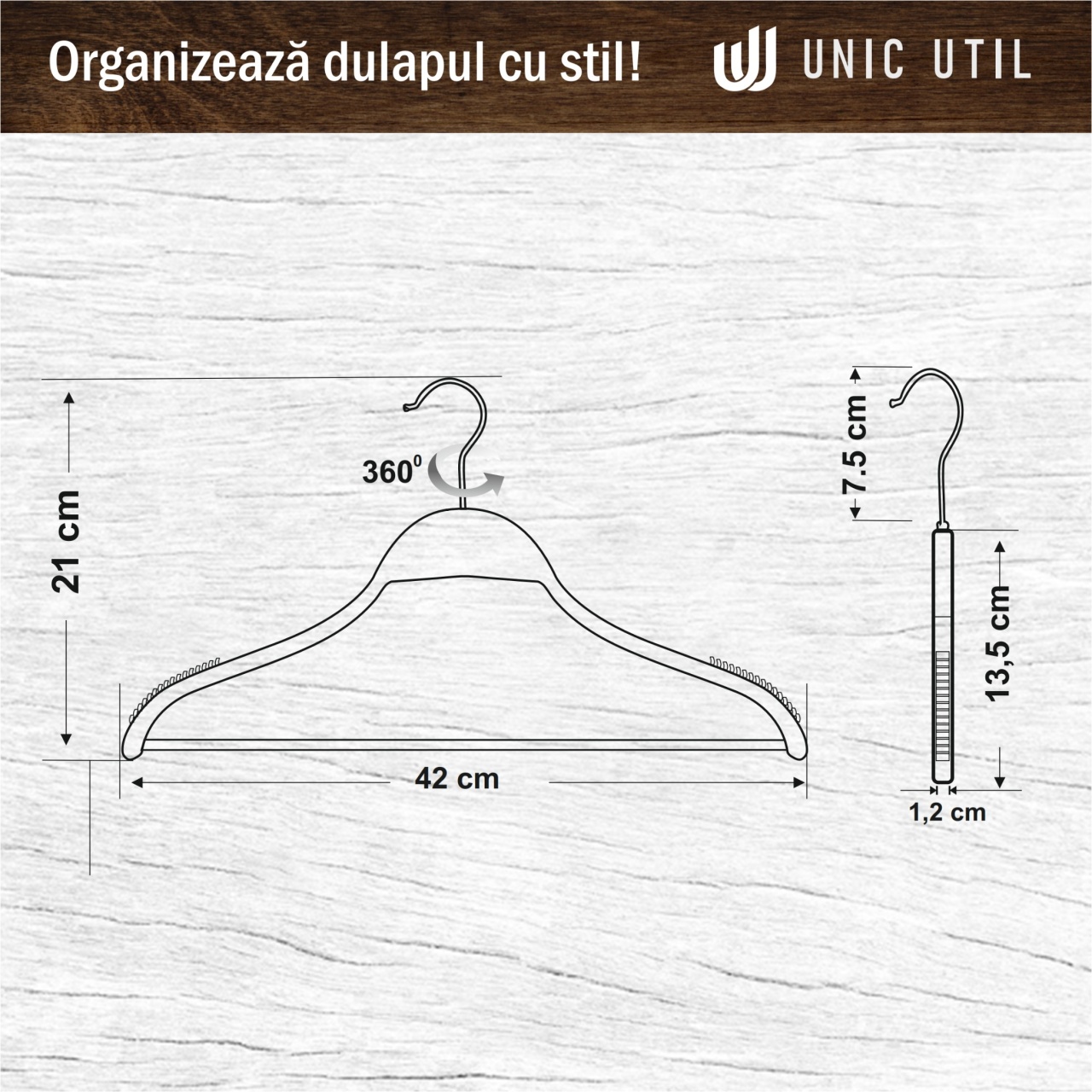Umeraș din lemn, cu margini de cauciuc anti-alunecare, bara pentru pantaloni si design modern, Alb, 1 bucata - imagine 7