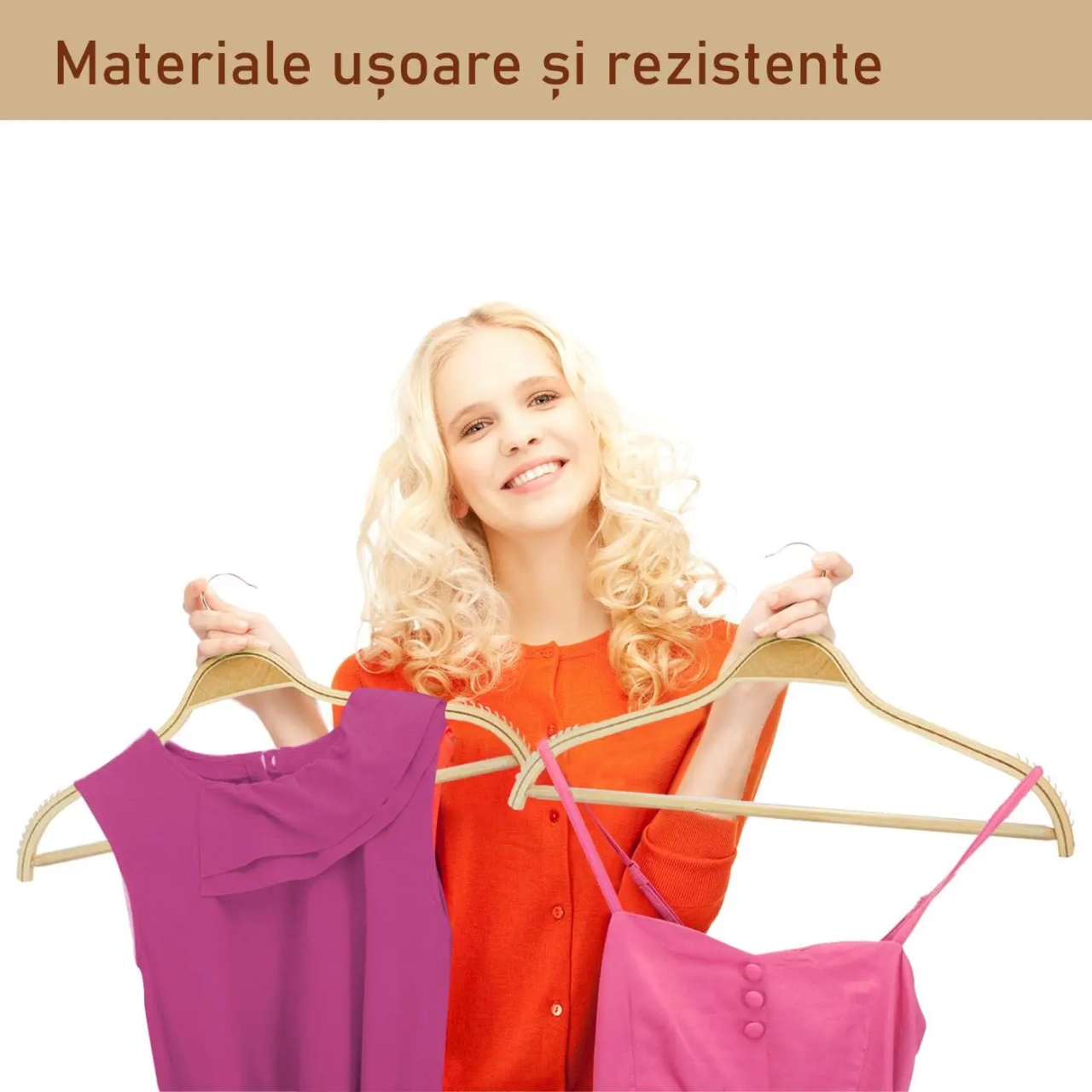 Umeraș din lemn cu margini de cauciuc anti-alunecare, pentru tricouri și bară pentru pantaloni, Natur, 1 bucata - imagine 10