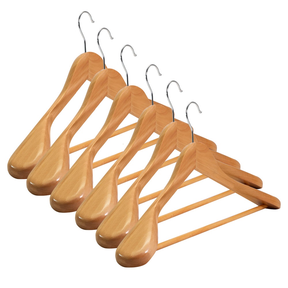 Umeraș din Lemn cu umeri lați și design modern, pentru Costum/Tricouri, Natur, 1 bucata - imagine 2