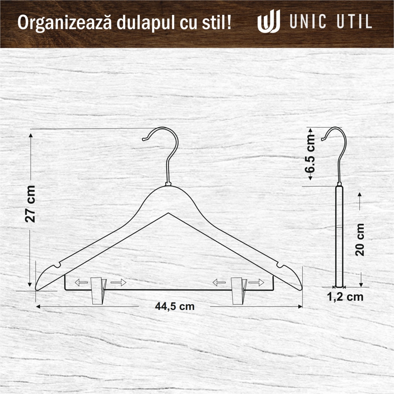 Umeraș din lemn de artar cu clipsuri de metal, Natur, 1 bucata - imagine 7