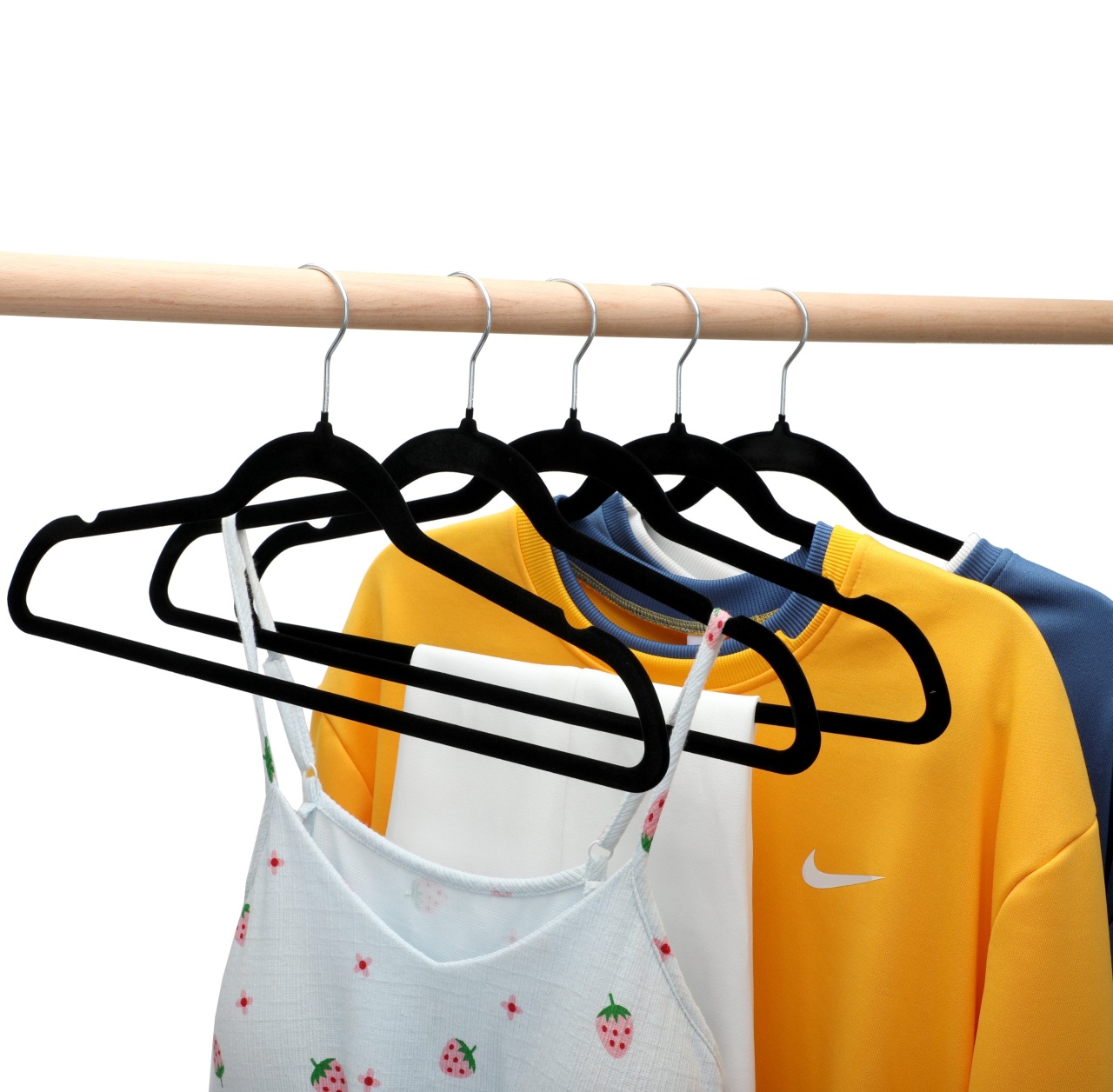 Umeraș din plastic dur acoperit cu catifea, Negru, 1 bucata - imagine 2