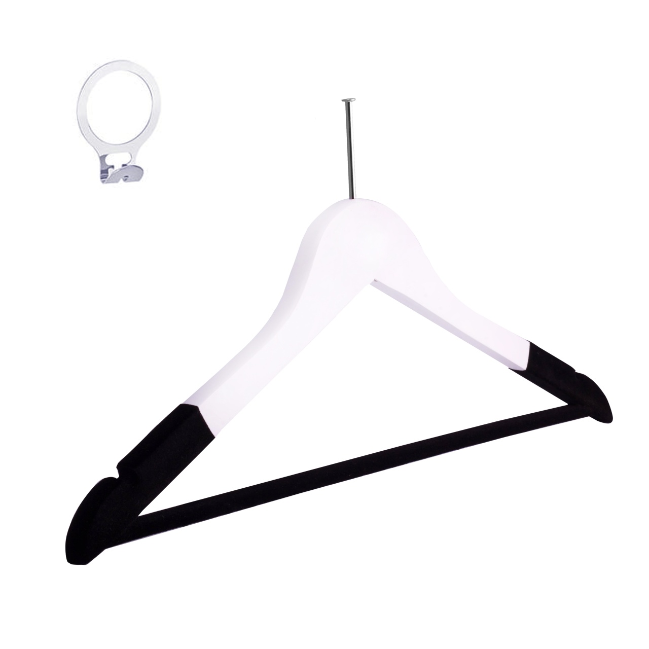 Umeraș Hotel din lemn cu antifurt, margini de catifea si design classic, Alb-Negru, 1 bucata - imagine 8