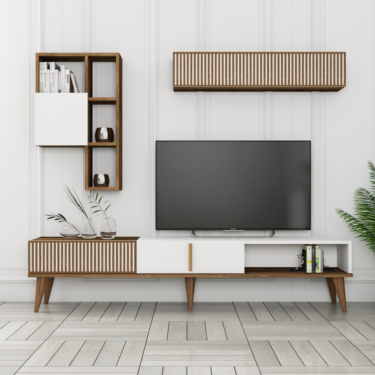 Unitate TV, Milan Tv, UnicUtil, Nuc-Alb, Lățime: 180 cm, Înălțime: 40 cm, Adâncime: 35 cm - view 3