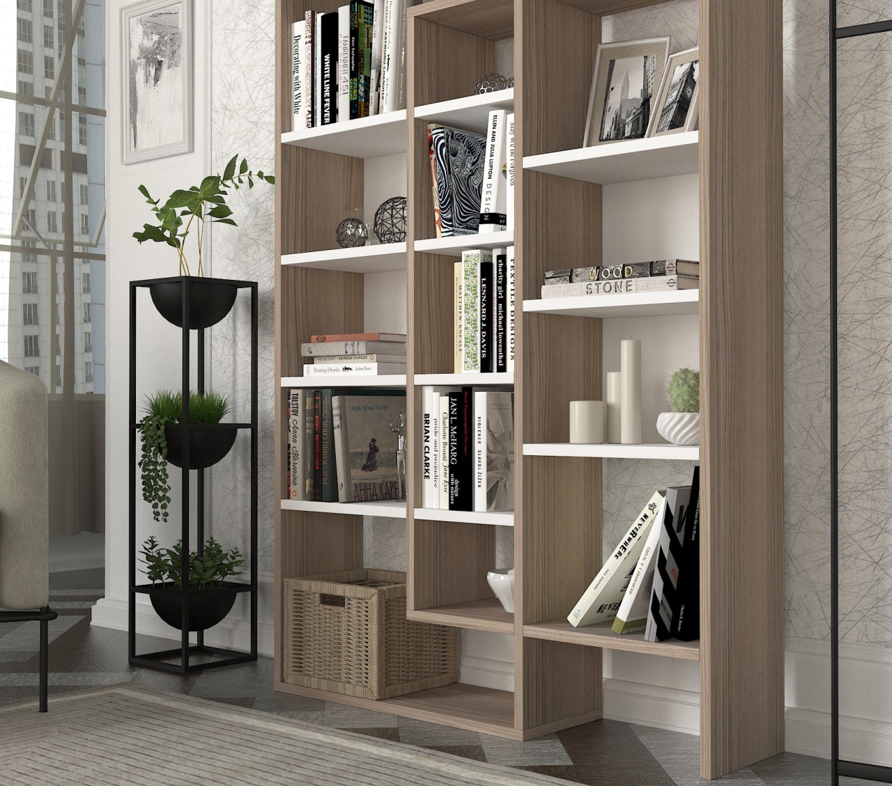 Biblioteca, Geo Space, UnicUtil, 94.2 x 22 x 139.5 cm, Alb-Maro - imagine 4