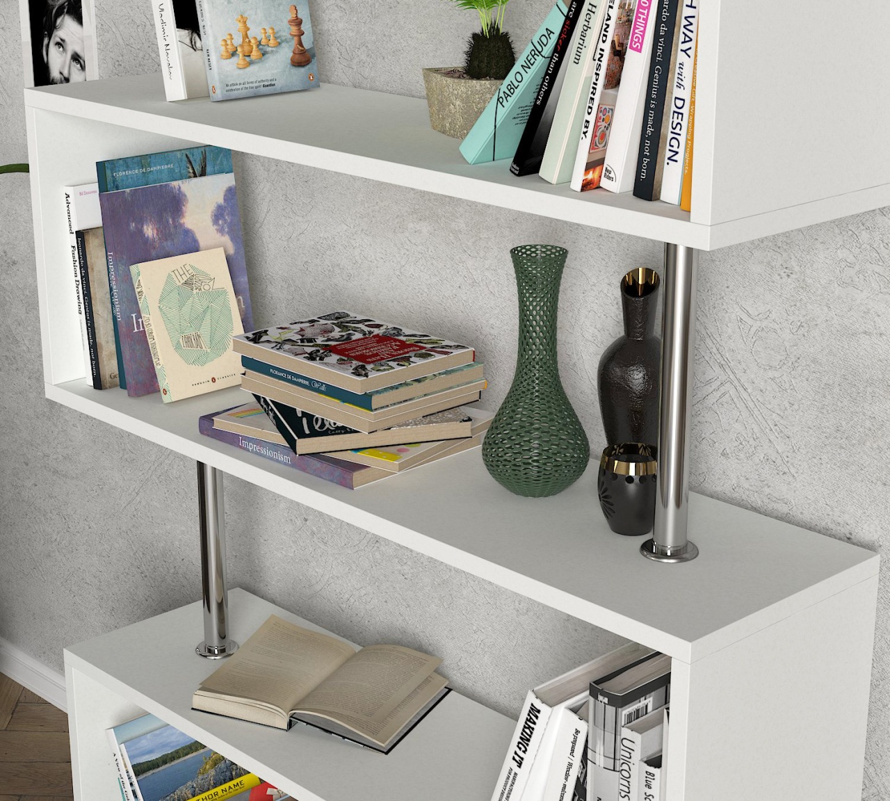 Biblioteca, Geometric Haven, UnicUtil, 90 x 25 x 129 cm, Alb - imagine 3