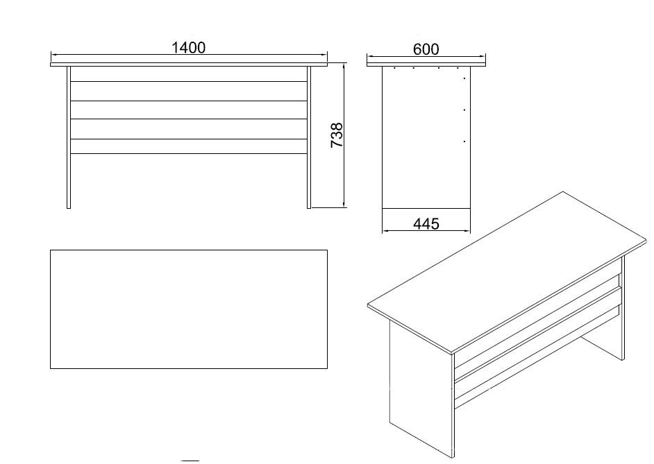 Birou de studiu, Vo1 Ba, UnicUtil, Nuc-Antracit, Lățime: 140 cm, Înălțime: 73,8 cm, Adâncime: 60 cm - view 2