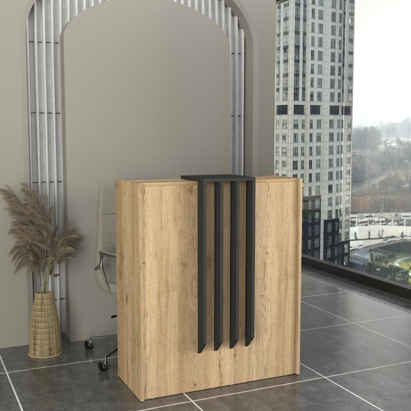 Birou recepție, Hola Front Desk, UnicUtil, Bej-Gri, 90 cm - imagine 4