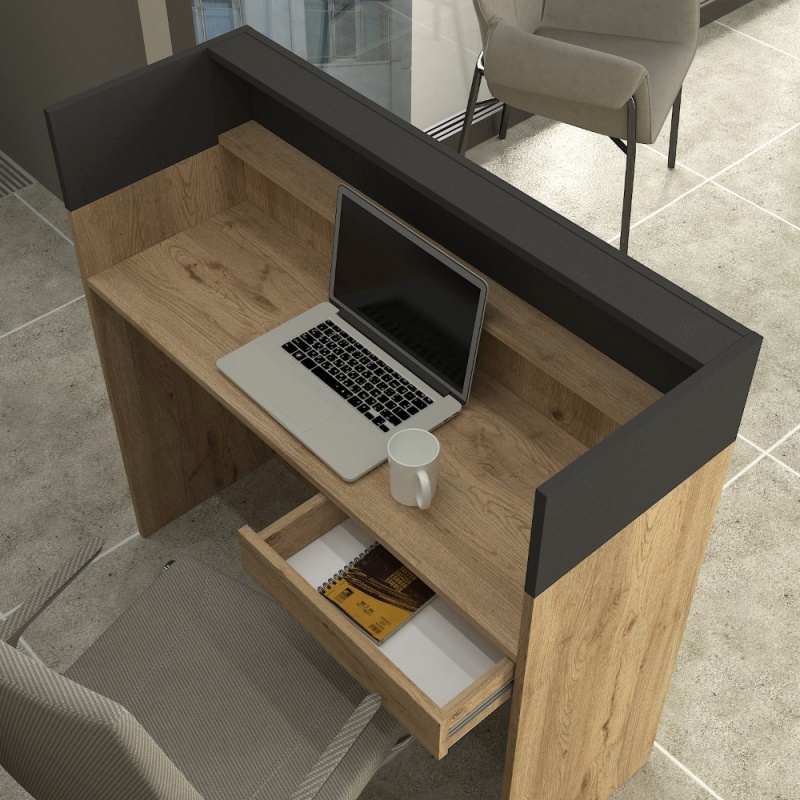 Birou recepție, Wilko LED Front Desk, UnicUtil, Bej-Gri, 110 cm - imagine 3