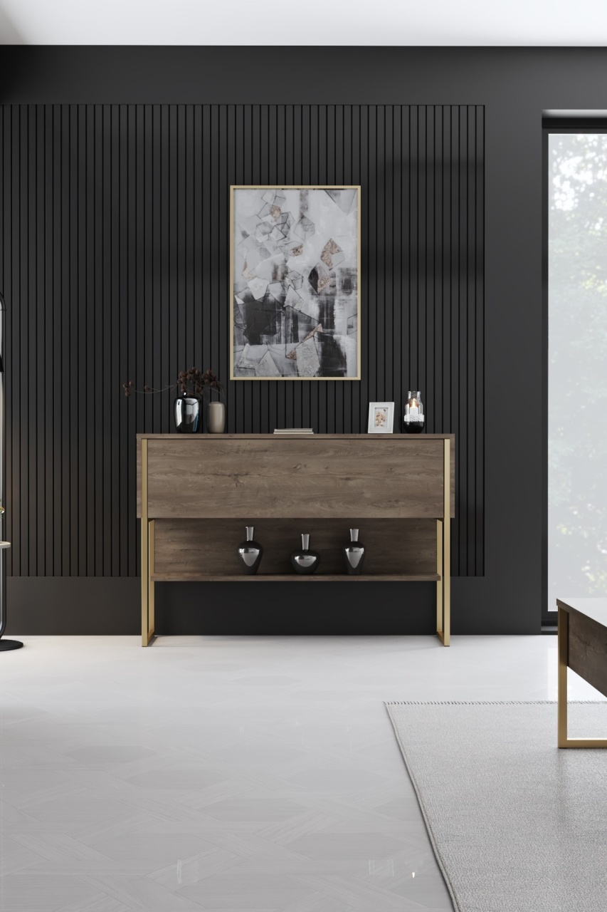 Comodă, Luxe Gold, UnicUtil, Auriu-Nuc, Lățime: 120 cm, Înălțime: 80 cm, Adâncime: 30 cm - view 3