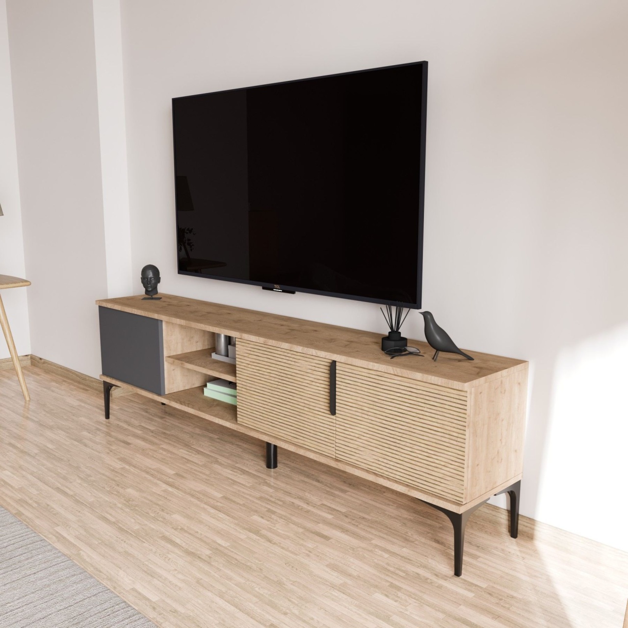 Comoda TV, Tarz Anthracite, UnicUtil, Antracit-Stejar, Lățime: 180 cm, Înălțime: 49 cm, Adâncime: 33 cm - view 2