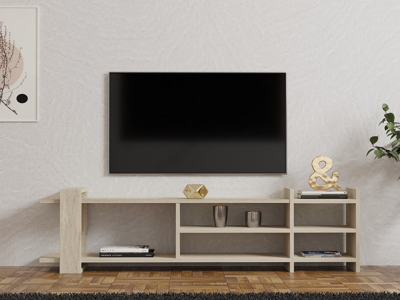 Comoda TV, Zeyna Travertine, UnicUtil, Travertin, Lățime: 156 cm, Înălțime: 40 cm, Adâncime: 29,6 cm, 835PUQ6401 - view 2