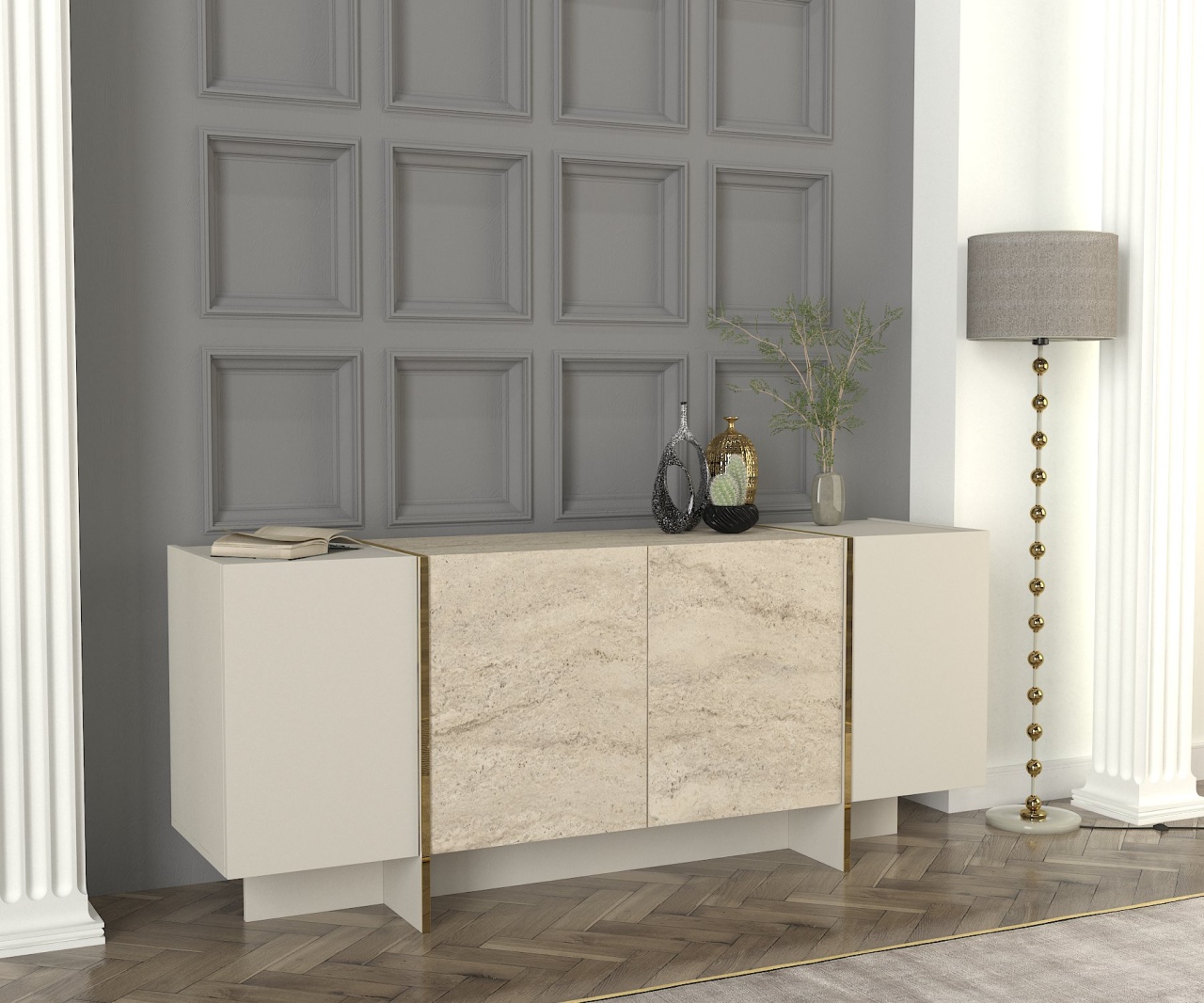 Comoda, Urban Shine, UnicUtil, 180 x 46.6 x 75.5 cm, Crem - imagine 3