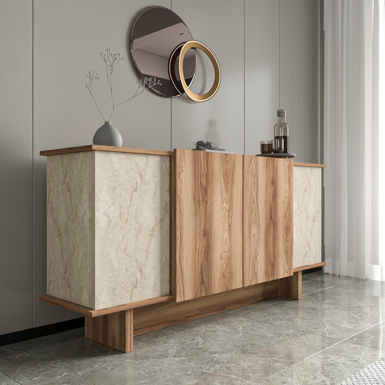 Consolă, Diana Travertine, UnicUtil, Travertin-Nuc, Lățime: 180 cm, Înălțime: 81 cm, Adâncime: 40 cm - view 6