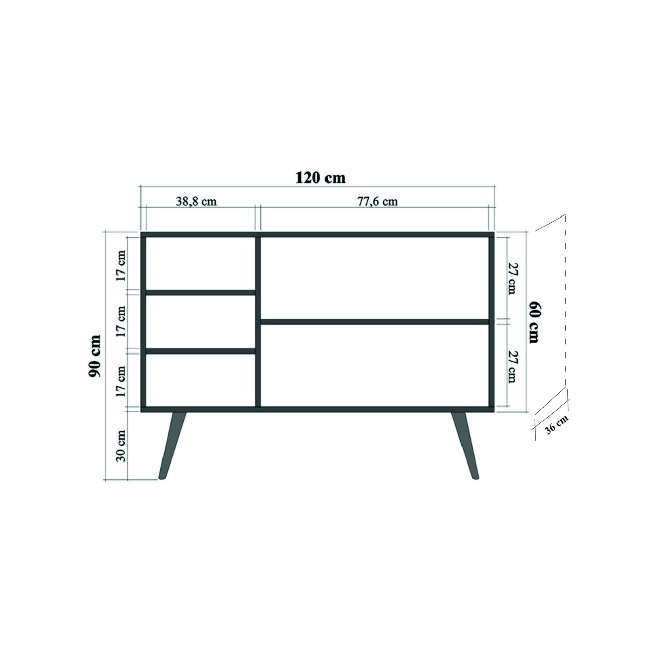 Consolă, Mega 723, UnicUtil, Stejarul Sonoma, Lățime: 120 cm, Înălțime: 90 cm, Adâncime: 36 cm - view 8