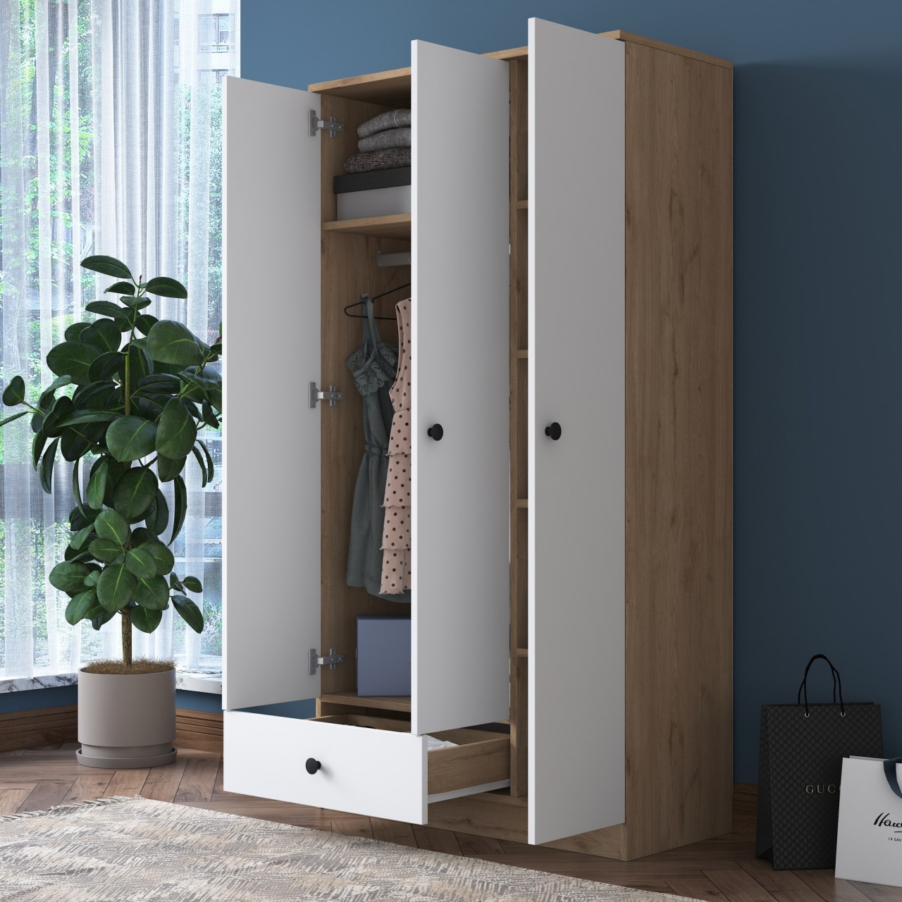 Dulap dressing, Ba117 2253, UnicUtil, Nuc-Alb, Lățime: 90 cm, Înălțime: 170 cm, Adâncime: 42,5 cm - view 4