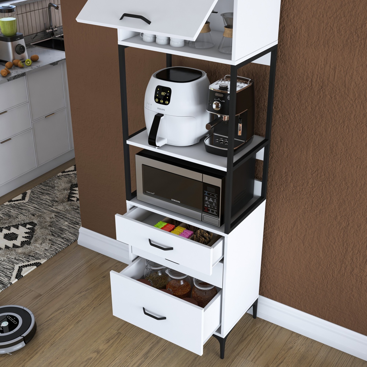 Dulap multifuncțional, Je135 3101, UnicUtil, Alb, Lățime: 60 cm, Înălțime: 198,6 cm, Adâncime: 40 cm - view 6