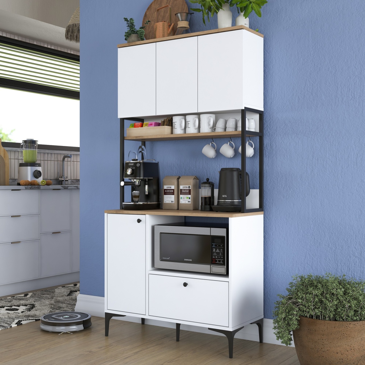 Dulap multifuncțional, Je159 3253, UnicUtil, Alb-Nuc, Lățime: 90 cm, Înălțime: 184,2 cm, Adâncime: 38 cm - view 2