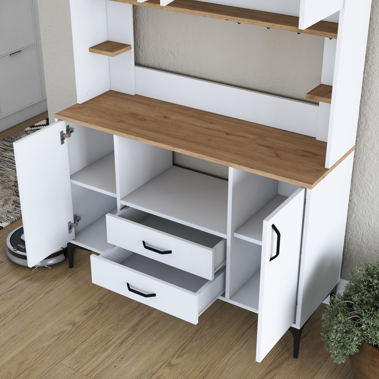 Dulap multifuncțional, Je168 3257, UnicUtil, Alb-Nuc, Lățime: 120 cm, Înălțime: 184,2 cm, Adâncime: 40 cm - view 5
