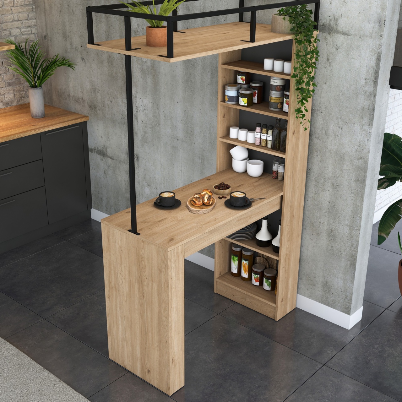 Masă de sufragerie, Ja117 3173, UnicUtil, Nuc-Negru, Lățime: 120 cm, Înălțime: 198,8 cm, Adâncime: 55,6 cm - imagine 2