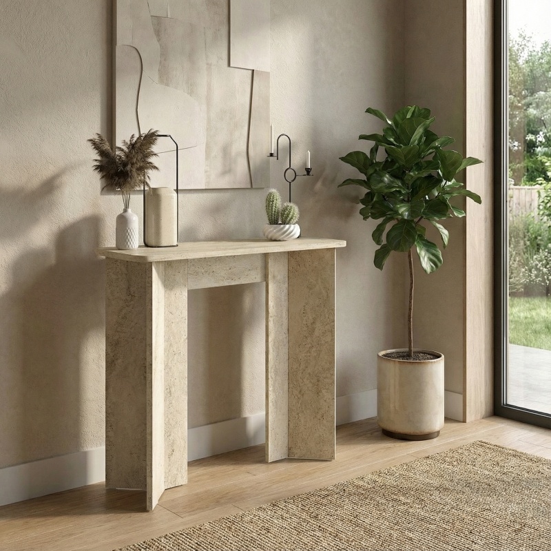 Masă decor, Mara Traverten Dresser, UnicUtil, Travertin, 90 cm - imagine 7