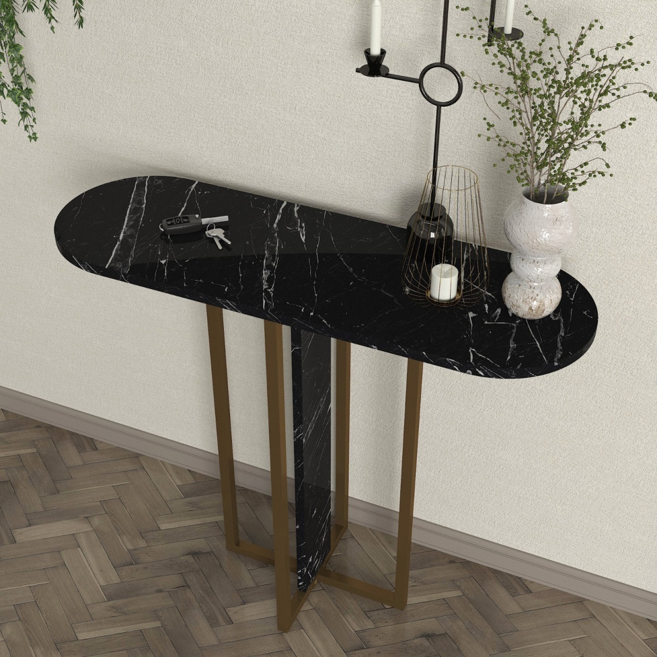 Masă decorativă Boressi din pal melaminat cu finisaj Black Marble – eleganță modernă pentru interior rafinat, 90 x 29.6 x 75 cm, UUORG60 - 3 | YEO